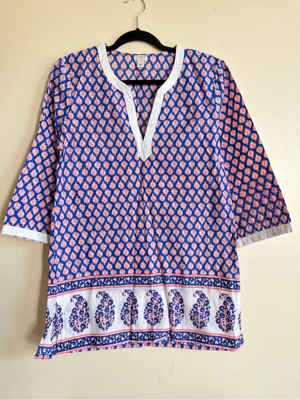 J Crew Floral Multicolored V Neck Beach Coverup Tunic Size M